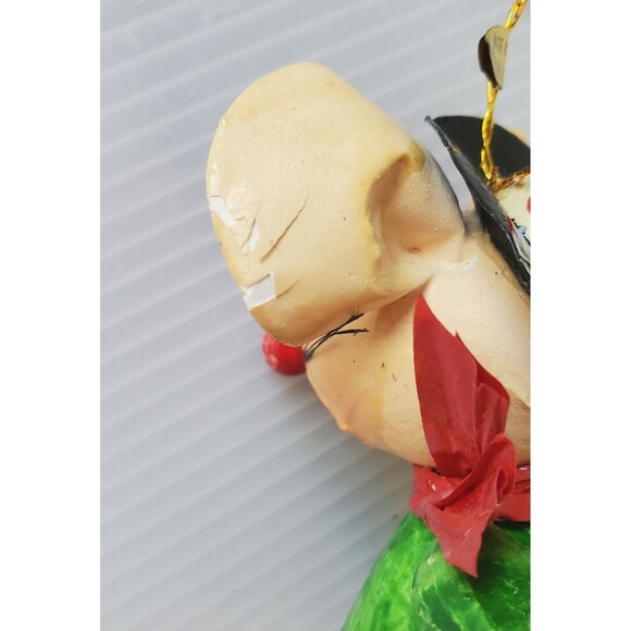 Vintage Christmas Ornament Paper Mache Witch Mouse On Skis Taiwan 1980s Folk Art - Picture 11 of 11